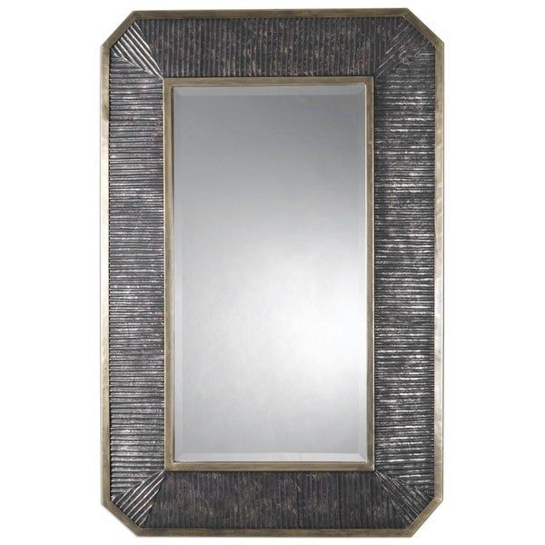 48" Rectangular Ribbed Burnished Bronze With Champagne Gold Trim Intended For Rectangular Chevron Edge Wall Mirrors (View 7 of 15)