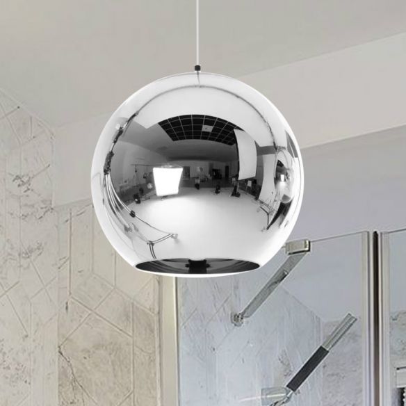 6"/8"/10"W Mirror Ball Pendant Lighting Contemporary Glass 1 Light In Ceiling Hung Satin Chrome Wall Mirrors (View 11 of 15)