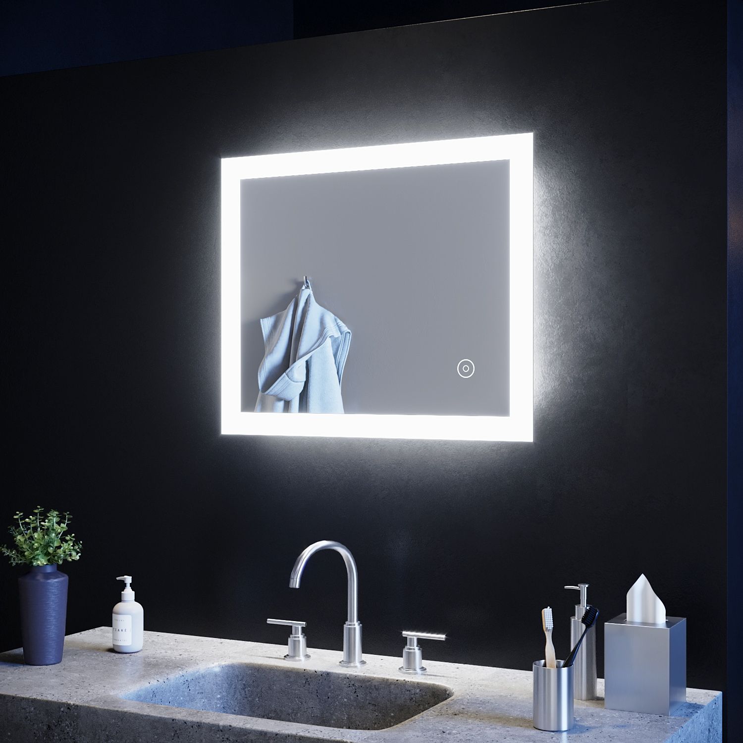 600 X 500Mm Frameless Illumiated Led Bathroom Mirror Light Ip44 Touch With Frameless Cut Corner Vanity Mirrors (View 12 of 15)