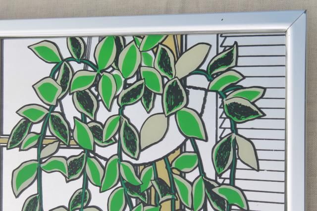 70S Vintage Prints On Glass Mirror Tiles, Hippie Houseplants Pictures Regarding Printed Art Glass Wall Mirrors (View 12 of 15)