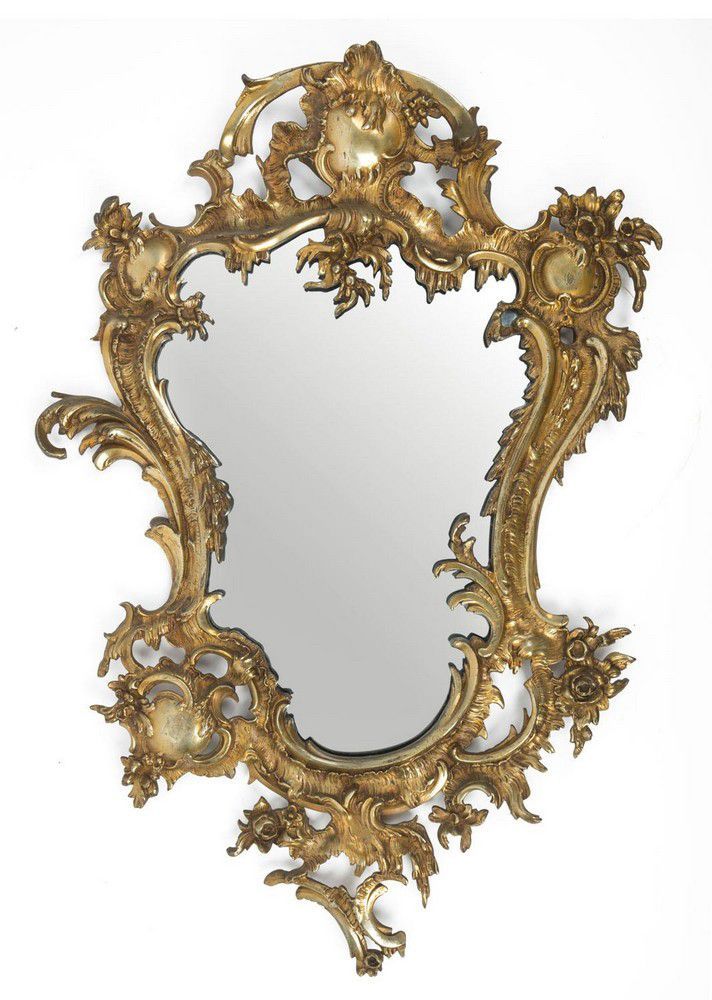 A French Rococo Style Mirror In Gilded Bronze Frame, Mid 19Th With Regard To Brass Iron Framed Wall Mirrors (View 14 of 15)
