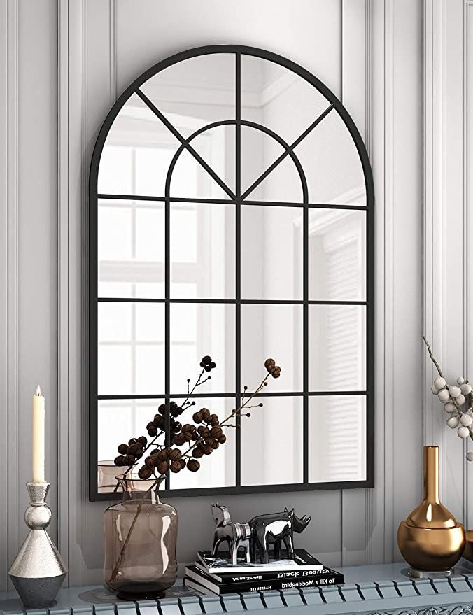 Amazon: Arched Window Finished Metal Mirror – 32"×47" Wall Mirror Intended For Black Metal Arch Wall Mirrors (View 7 of 15)