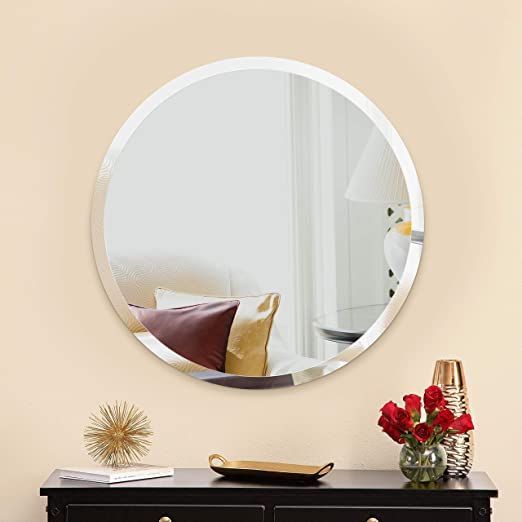 Amazon: Mirror Trend 28 Inches Round Frameless Mirror Large Beveled Inside Frameless Tri Bevel Wall Mirrors (View 4 of 15)