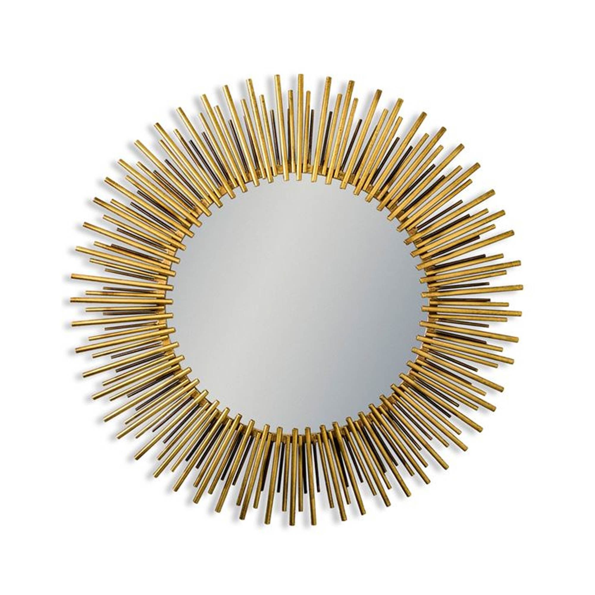 Antique Brass Metal Framed Round Sunburst Mirror | Large Brass Mirror With Antique Gold Leaf Round Oversized Wall Mirrors (View 13 of 15)