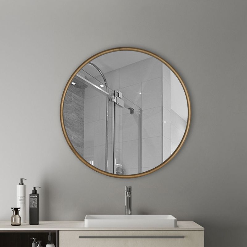 Antique Gold Round Wall Mirror – Rustic Accent Mirror For Bathroom Within Gold Square Oversized Wall Mirrors (View 15 of 15)