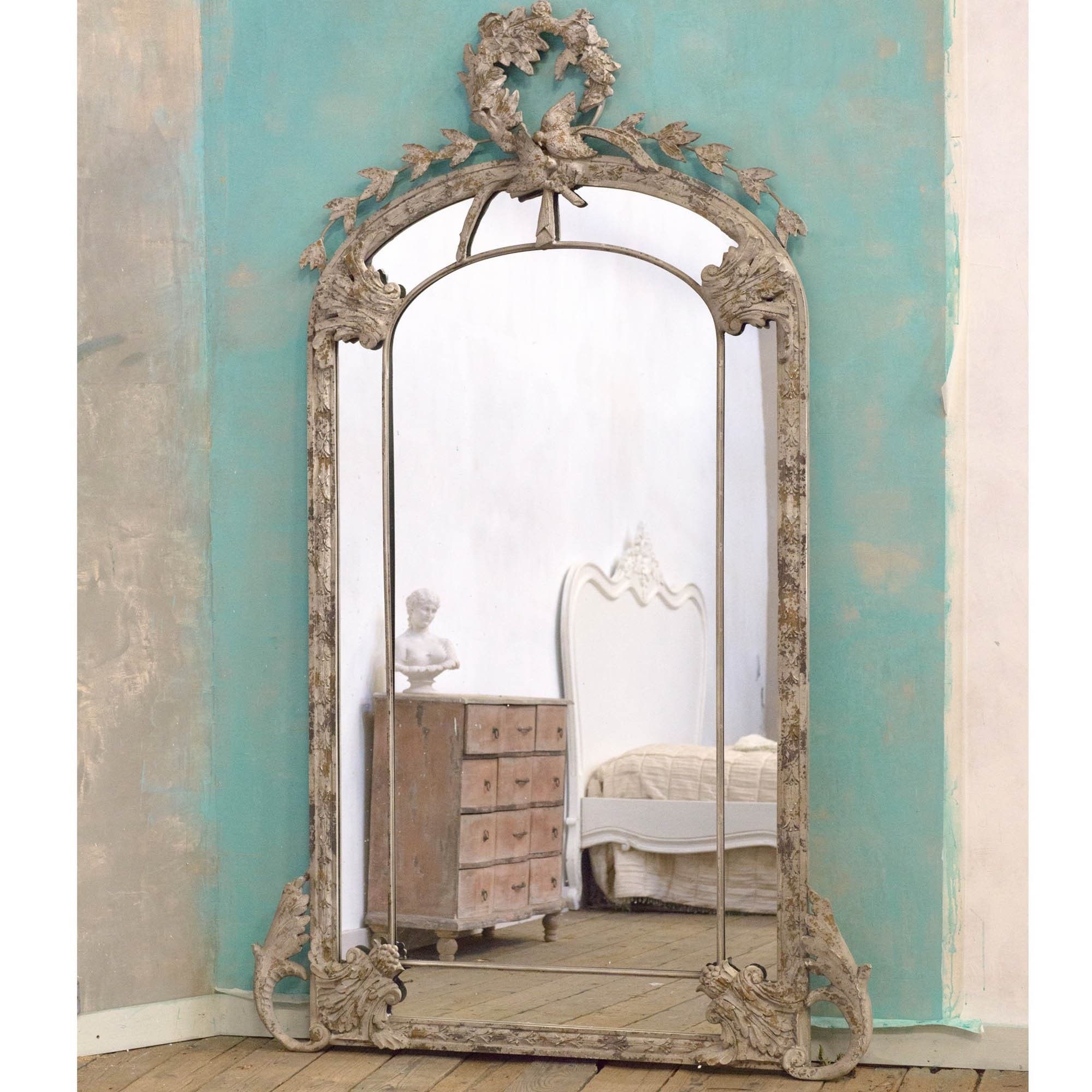 Antique Grey Chateau Floor Standing Mirror | Grey Floor Standing Mirror For Antiqued Bronze Floor Mirrors (View 11 of 15)