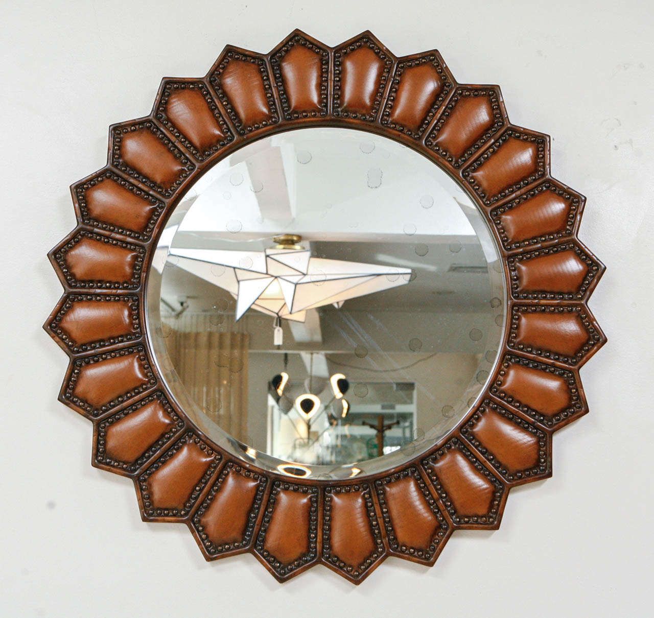 Antique Leather Framed Mirror With Brass Tacksbaker At 1Stdibs In Antique Brass Wall Mirrors (View 2 of 15)