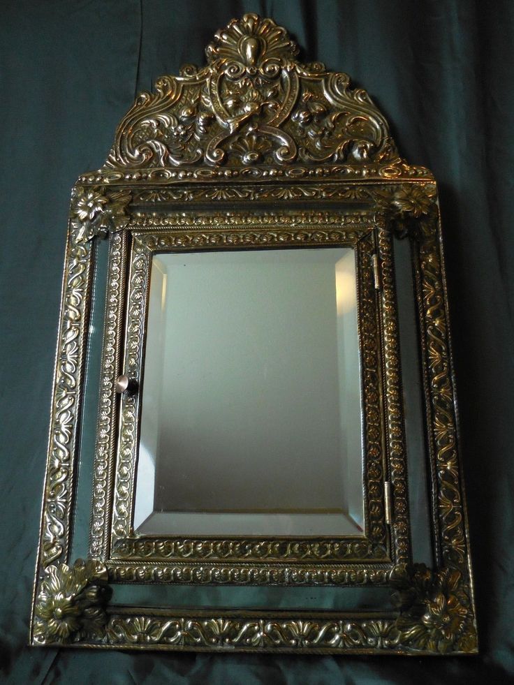 Antique Ornate Brass Wall Vanity Mirror Cabinet Hall Victorian Parlor In French Brass Wall Mirrors (View 6 of 15)