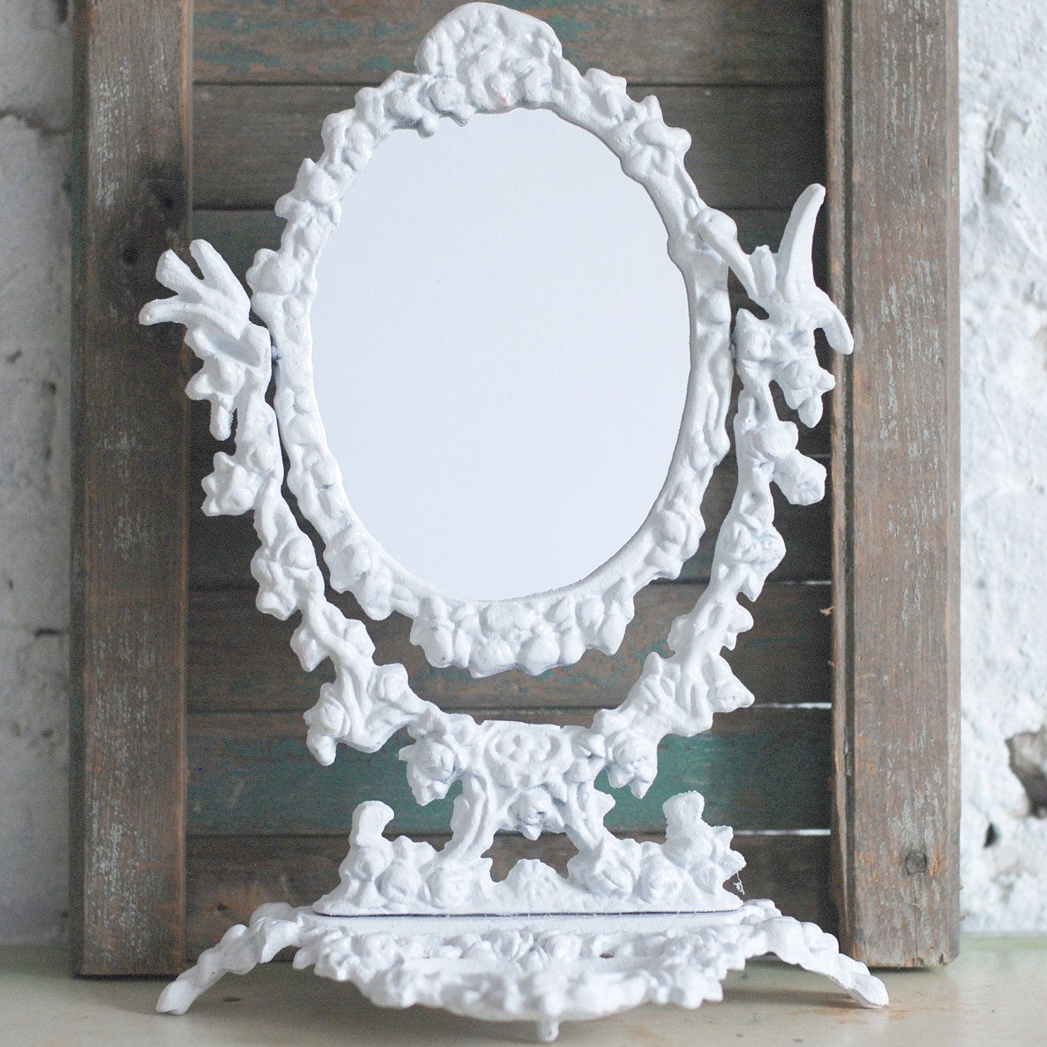 Antique Ornate Metal Pedestal Mirror / Stand Alone Frame Intended For Antique Brass Standing Mirrors (View 2 of 15)