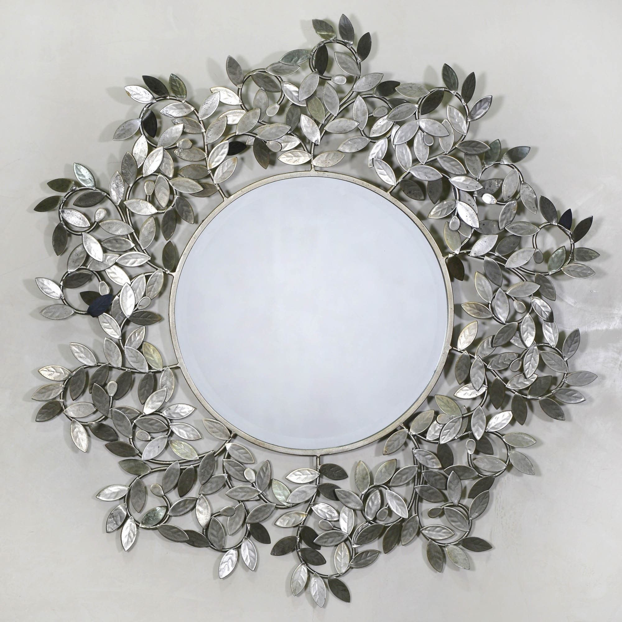 Antique Silver Rose Leaf Metal Framed Wall Mirror | Contemporary Mirror Inside Brass Iron Framed Wall Mirrors (View 7 of 15)