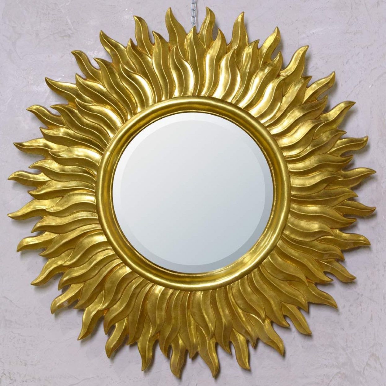 Antique Style Sunburst Gold Round Decorative Wall Mirror With Leaf Post Sunburst Round Wall Mirrors (View 6 of 15)