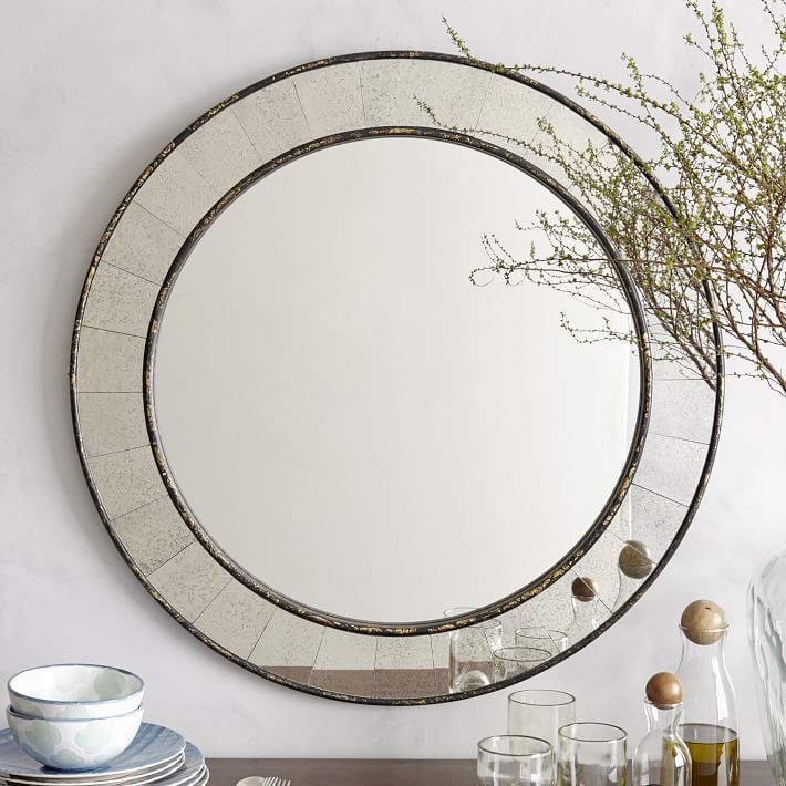 Antique Tiled Round Mirror | West Elm With Regard To Antique Iron Round Wall Mirrors (View 5 of 15)