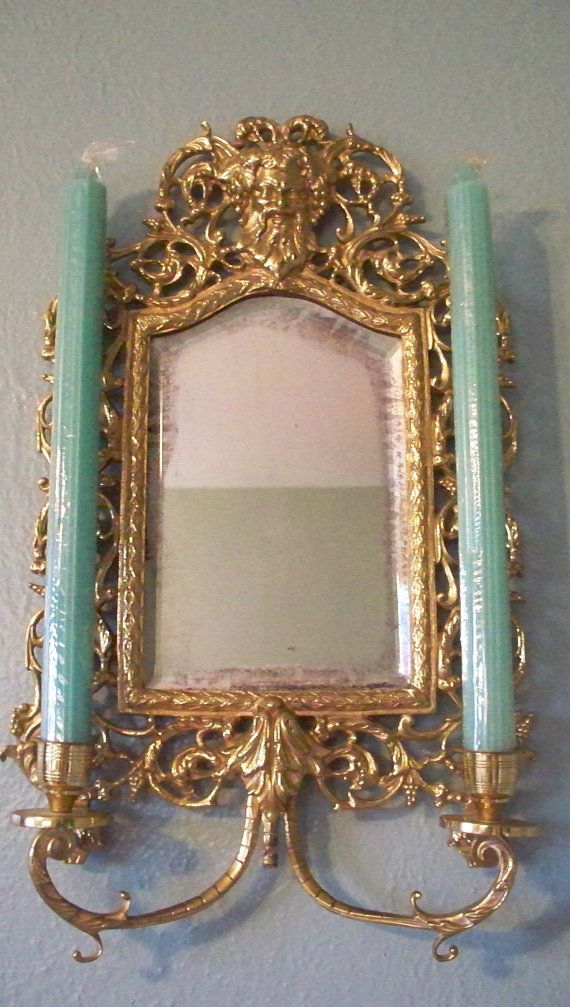Antique Victorian French Chinoiserie Brass Wall Sconce Mirror With With Regard To French Brass Wall Mirrors (View 13 of 15)