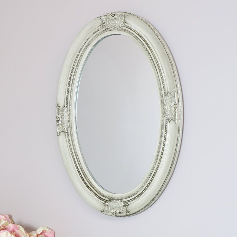 Antique White Ornate Oval Wall Mirror 50Cm X 70Cm In Oval Wide Lip Wall Mirrors (View 8 of 15)