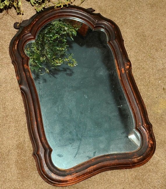Antique Wooden Mirror Large Wall Mount Scalloped Carved Wood Inside Antique Gold Scallop Wall Mirrors (View 15 of 15)