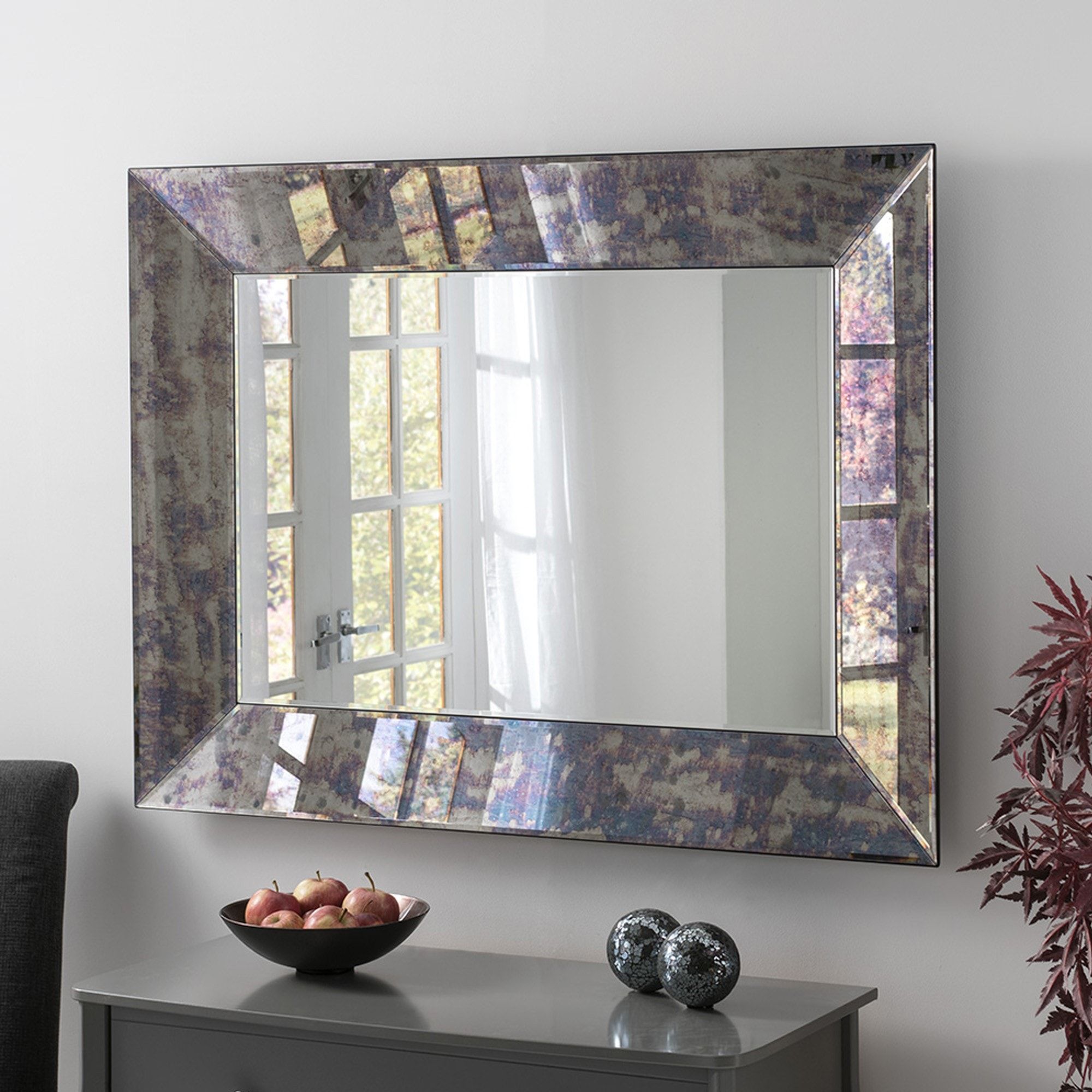 Antiqued Blue Tinted Mirror | Mirror | Wall Mirror | Venetian Mirror With Glossy Blue Wall Mirrors (View 2 of 15)