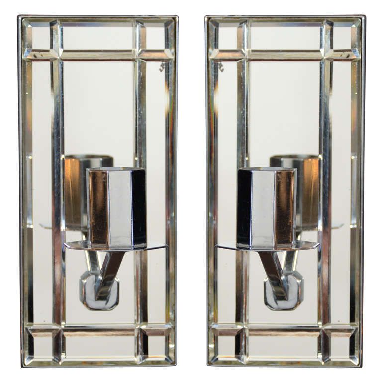 Art Deco Emerald Cut Beveled Mirrored Sconces At 1Stdibs With Regard To Emerald Cut Wall Mirrors (View 11 of 15)