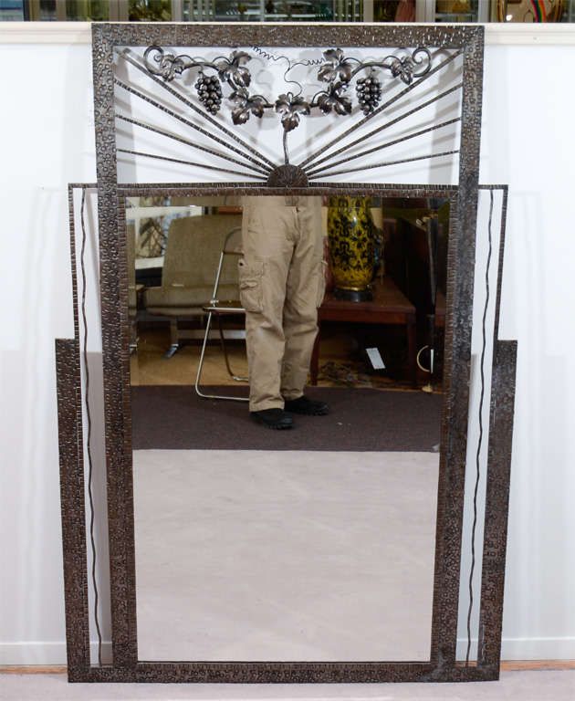 Art Deco Iron Framed Mirror With Grape And Leaf Detailing At 1Stdibs In Iron Frame Handcrafted Wall Mirrors (View 3 of 15)
