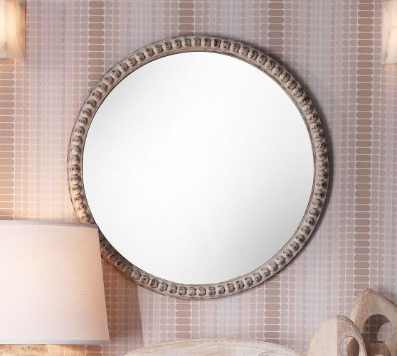 Audrey Round Beaded Wood Frame Wall Mirror | Pottery Barn Inside Organic Natural Wood Round Wall Mirrors (View 1 of 15)