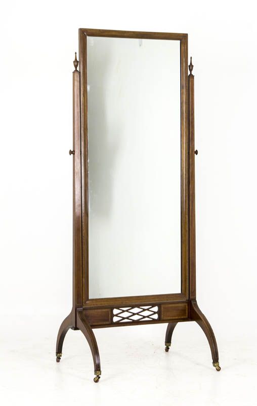B608 Antique Scottish Edwardian Inlaid Mahogany Cheval Mirror On Stand With Mahogany Full Length Mirrors (View 2 of 15)