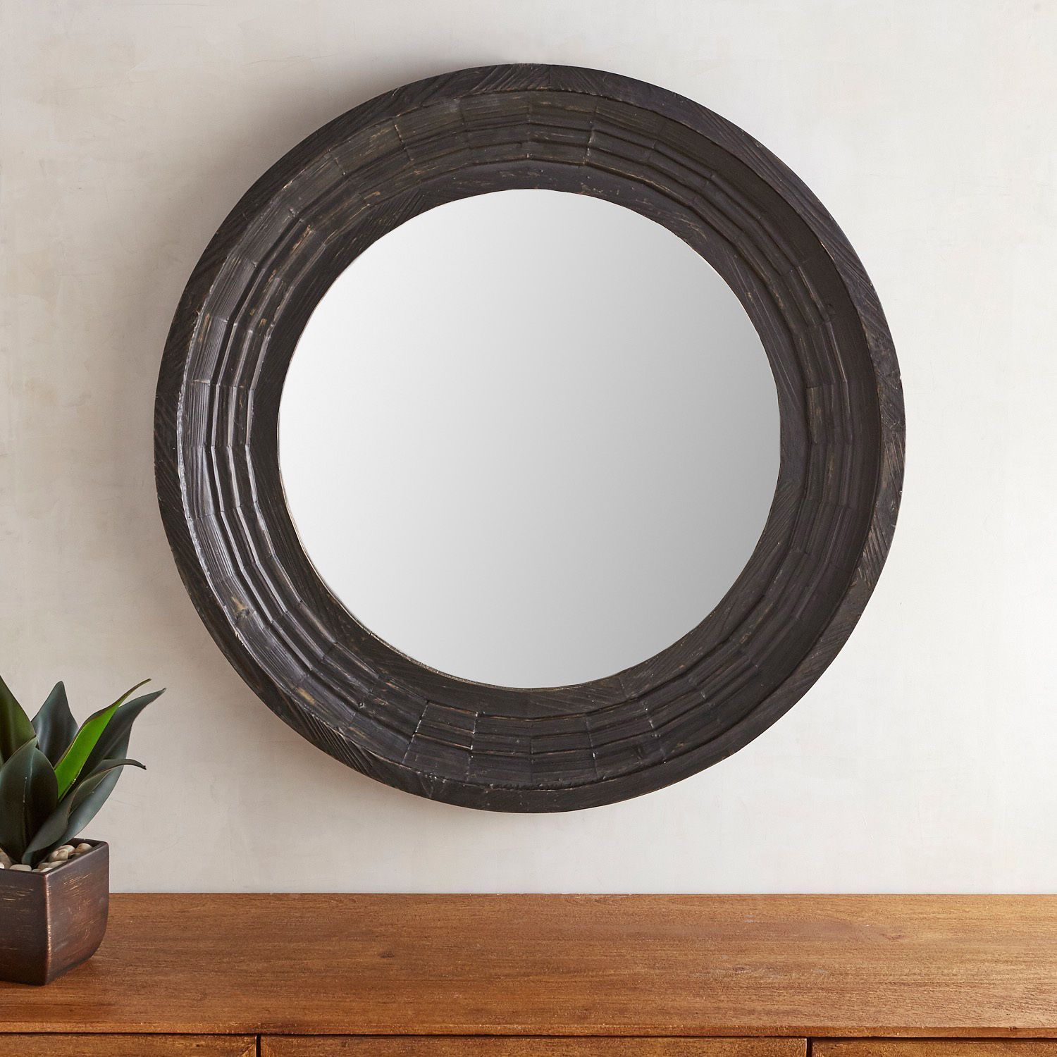Bailey Farmhouse Black Round Mirror | Pier 1 Imports | Black Round Intended For Black Openwork Round Metal Wall Mirrors (View 7 of 15)