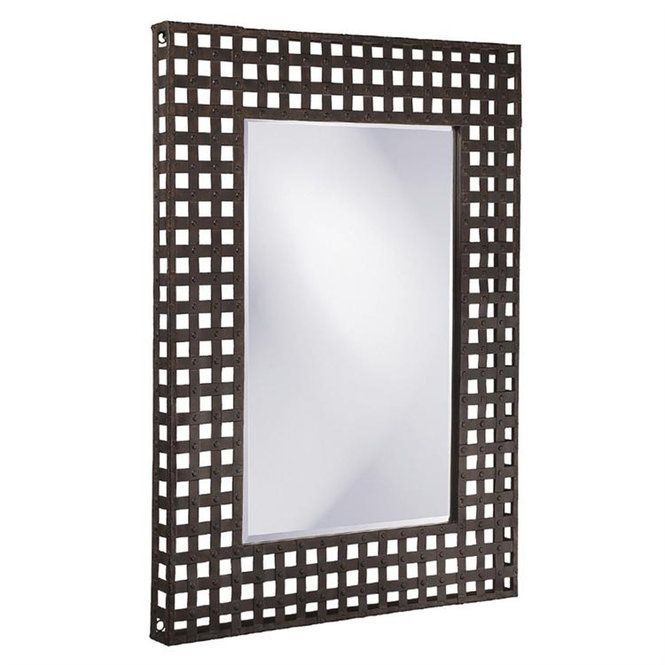 Basement 46" Metal Grid Rectangular Mirror Antiqued Black | Mirror Wall Regarding Black Beaded Rectangular Wall Mirrors (View 11 of 15)