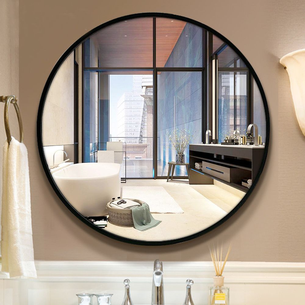 Bath Mirror Toilet Wall Mounted Round Wood Frame Mirror For Bathroom In Mirror Framed Bathroom Wall Mirrors (View 8 of 15)