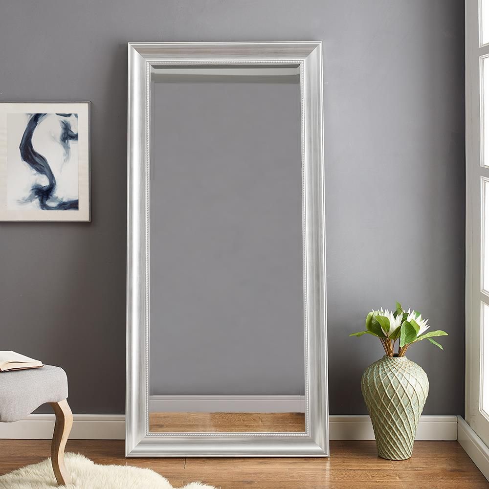 Beaded Framed Floor Mirror Silver 66" X 32"Naomi Home – Walmart Intended For Clear Wall Mirrors (View 1 of 15)