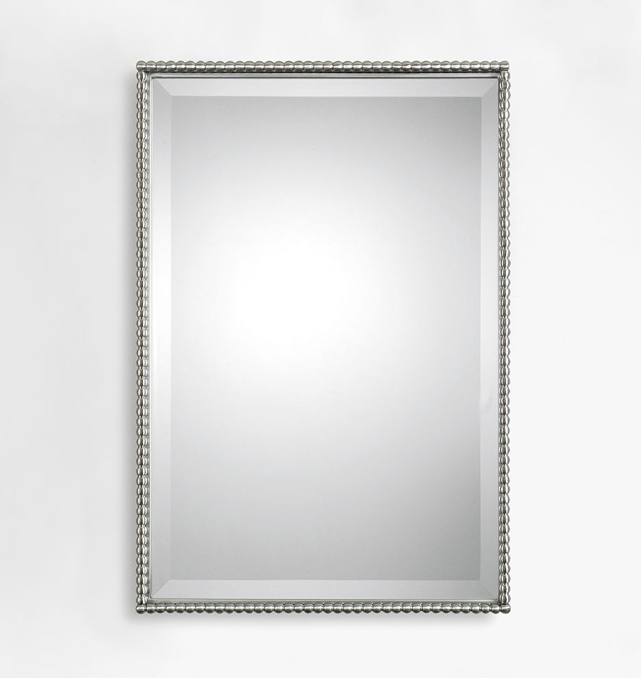 Beaded Rectangle Mirror Brushed Nickel Finish E0420 | Mirror Inside Brushed Nickel Rectangular Wall Mirrors (View 1 of 15)
