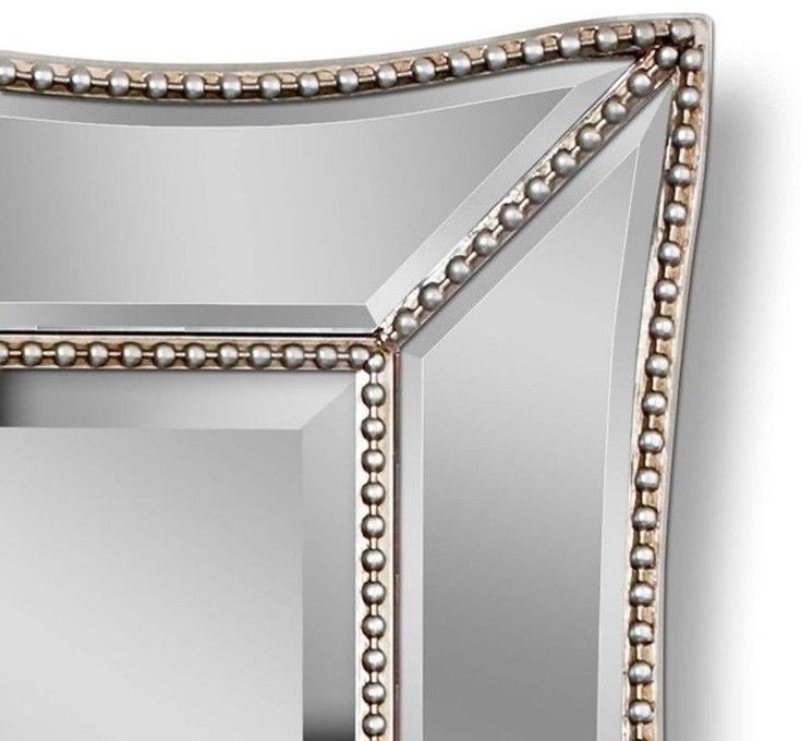 Beaded Wall Mirror Large Rectangle 36" Silver Beveled Frame Bathroom Inside Modern Oversized Wall Mirrors (View 10 of 15)