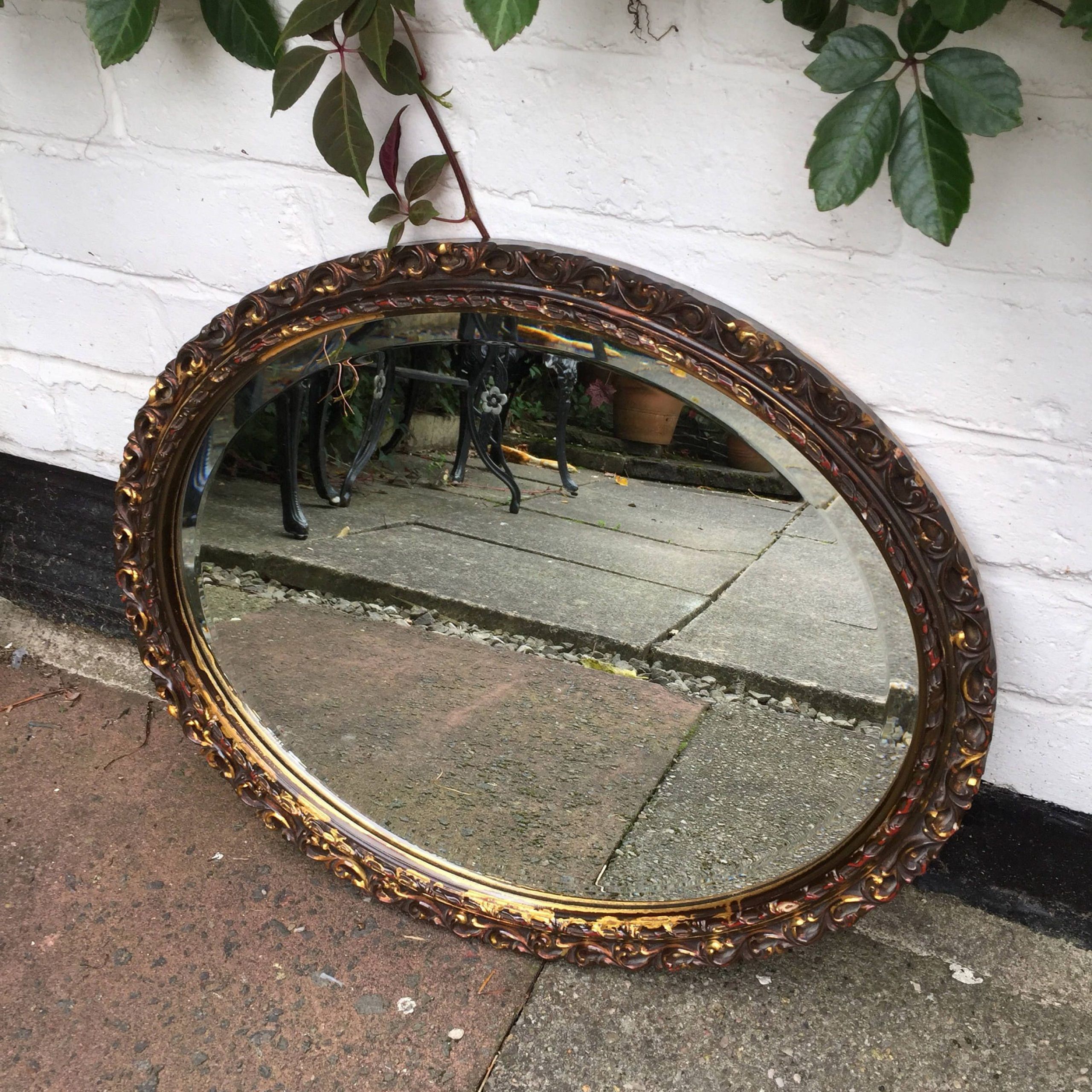 Beautiful Vintage Round Etched Scalloped Mirror, Floating Art Deco For Free Floating Printed Glass Round Wall Mirrors (View 3 of 15)