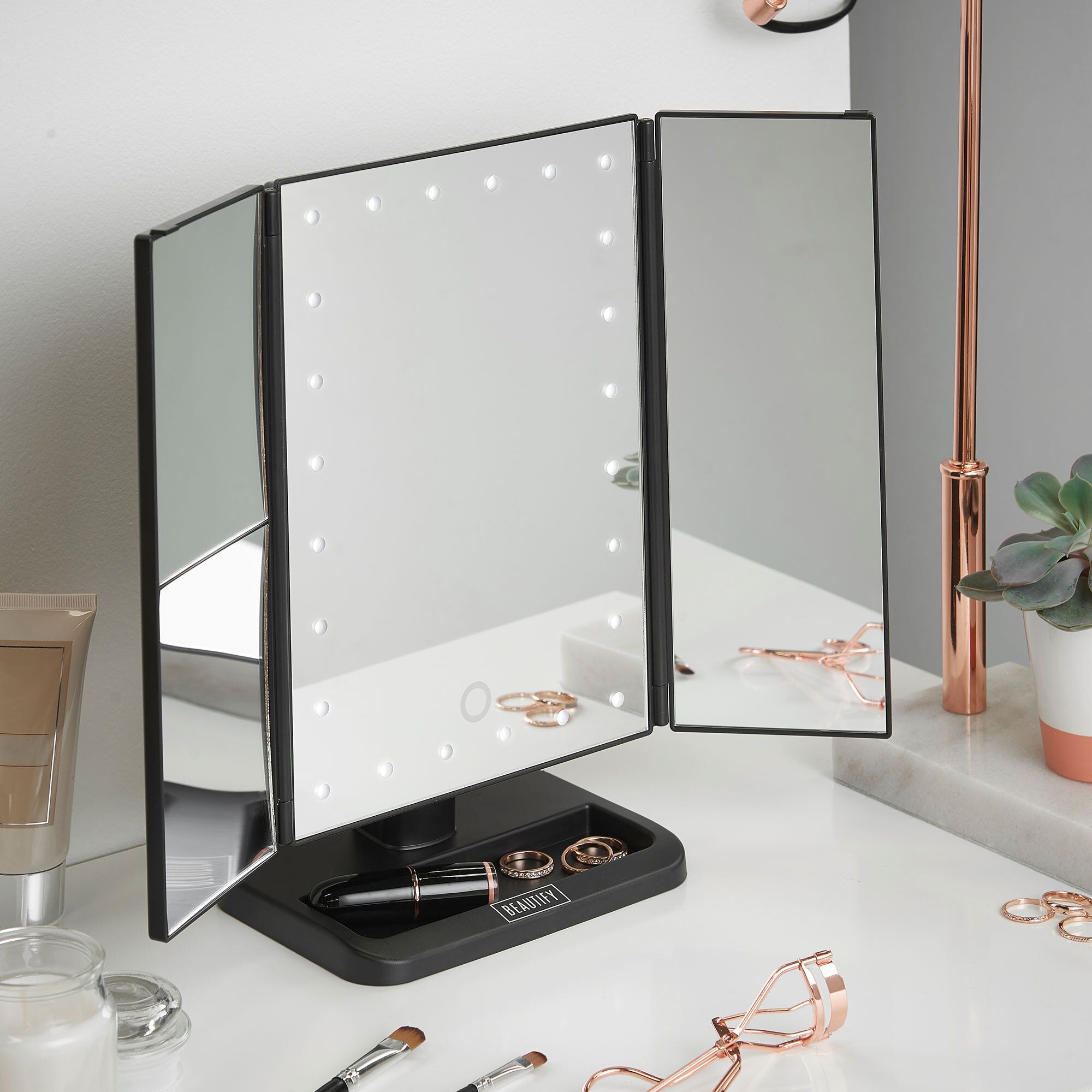 Beautify Led Lighted Vanity Trifold Makeup/Shaving Mirror & Reviews With Regard To Tunable Led Vanity Mirrors (View 15 of 15)
