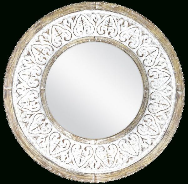 Bee & Willow™ Home Distressed 26 Inch Round Wall Mirror In Rustic White Regarding Stitch White Round Wall Mirrors (View 11 of 15)