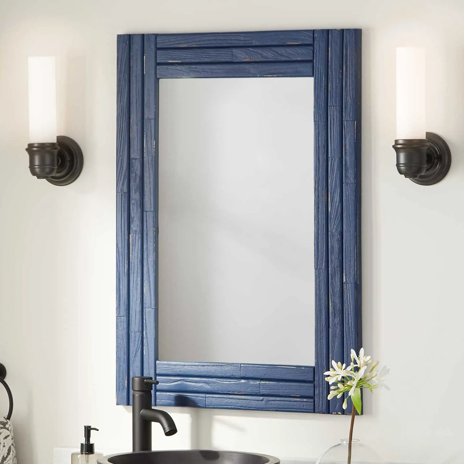 Benoist Reclaimed Wood Vanity Mirror – Rustic Navy Blue – Framed Regarding Tropical Blue Wall Mirrors (View 12 of 15)