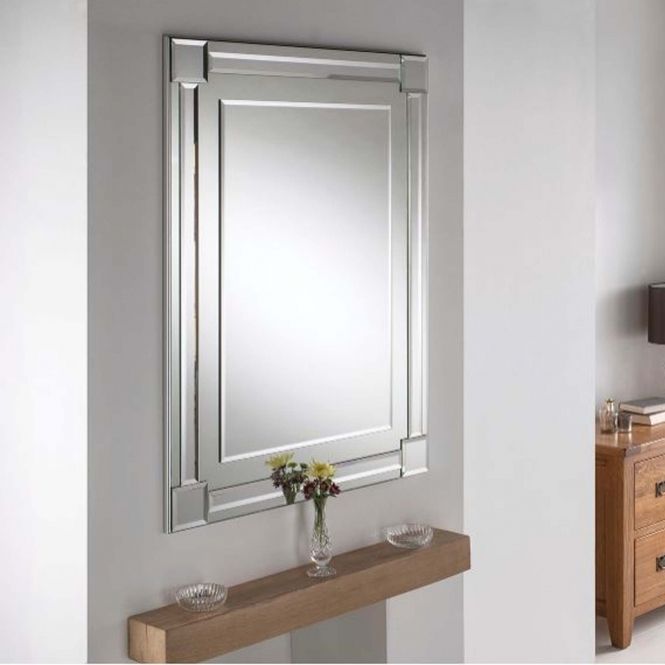 Bevelled Contemporary Rectangular Silver Wall Mirror | Homesdirect365 For Rectangular Grid Wall Mirrors (View 7 of 15)