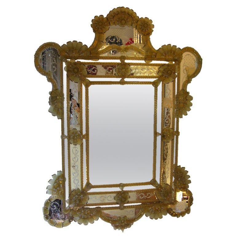 Big Antique Venetian Etched Mirror With Rich Gold Glass Details At 1Stdibs Intended For Antique Gold Etched Wall Mirrors (View 5 of 15)