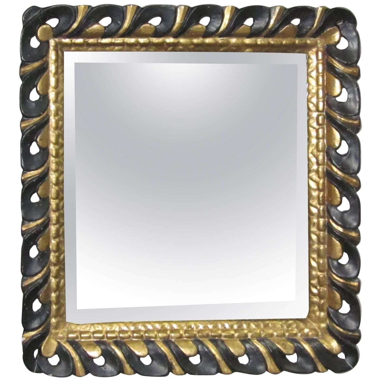 Black And Gold Carved Square Mirror, Spain, 19Th Century At 1Stdibs With Gold Square Oversized Wall Mirrors (View 4 of 15)