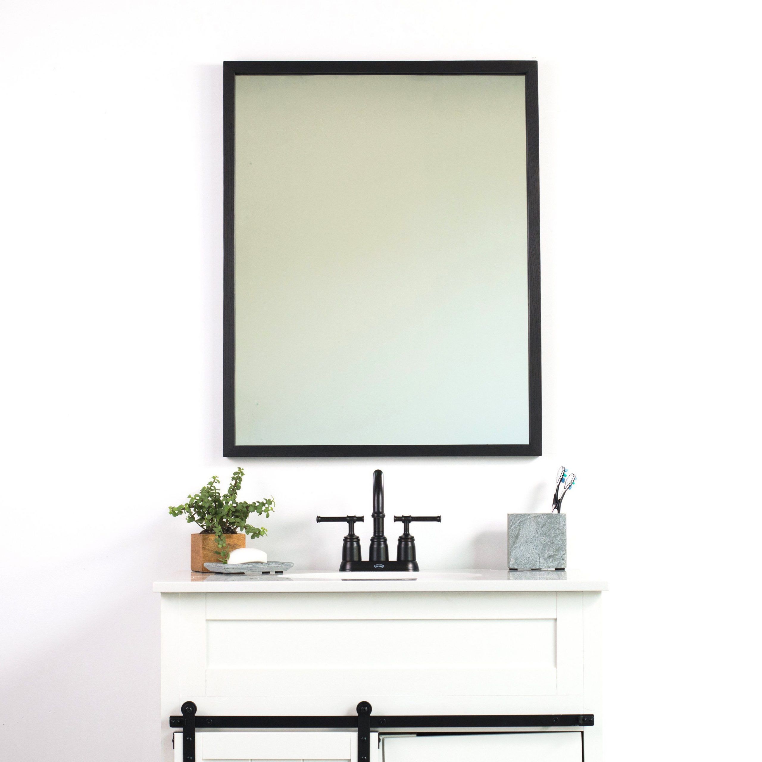 Black Bathroom Wall Mirror Thin Wall Mirror Modern Rustic | Etsy In Black Wood Wall Mirrors (View 1 of 15)