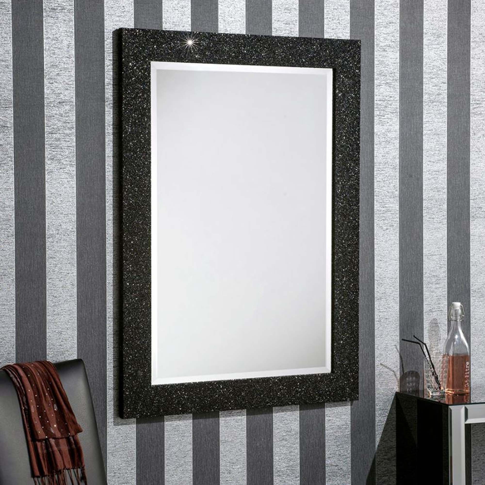 Black Glitter Rectangular Wall Mirror | Homesdirect365 For Matte Black Led Wall Mirrors (View 12 of 15)