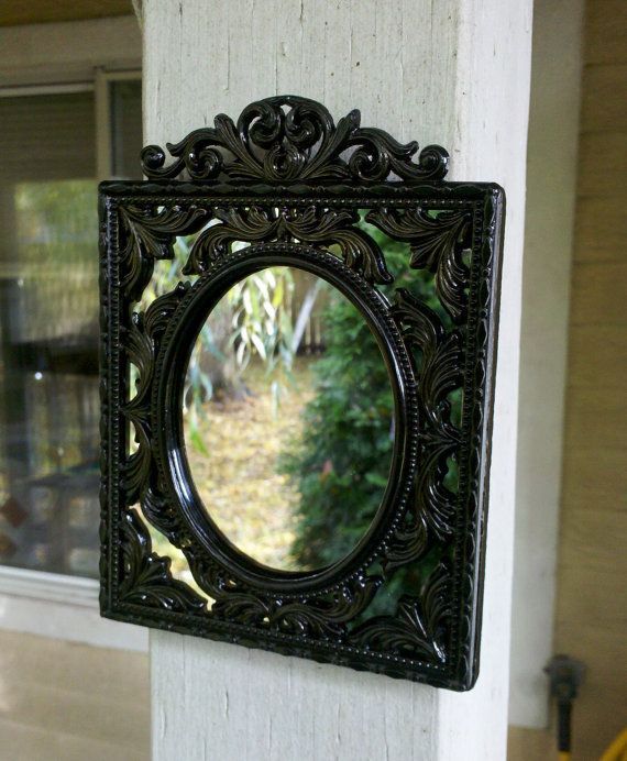 Black Wall Mirror In Ornate Vintage Brass Frame | Etsy | Black Wall Pertaining To Antique Aluminum Wall Mirrors (View 11 of 15)