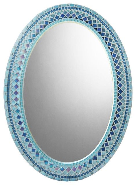 Blue Oval Mosaic Wall Mirror – Heirloom Collection – Traditional In Mosaic Oval Wall Mirrors (View 6 of 15)