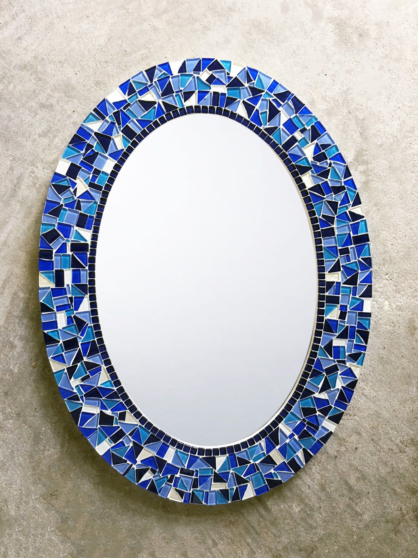 Blue Wall Mirror Oval Mosaic Mirror | Etsy Intended For Mosaic Oval Wall Mirrors (View 9 of 15)