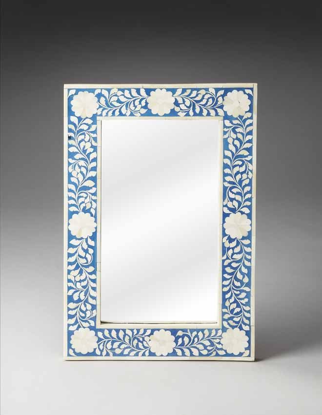 Blue Wall Mirror Rectangular Bone Inlay Frame Butler 1855070 Inside Blue Wall Mirrors (View 8 of 15)