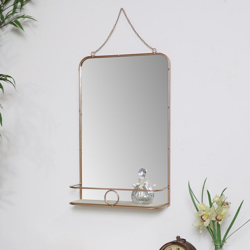 Brass Metal Vanity Wall Mirror With Shelf Rustic Industrial Home Decor Throughout Steel Gray Wall Mirrors (View 1 of 15)