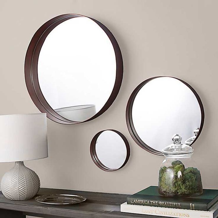 Bronze Metal Round Modern Mirrors, Set Of 3 | Kirklands | Mirror Set Inside Woven Bronze Metal Wall Mirrors (View 6 of 15)