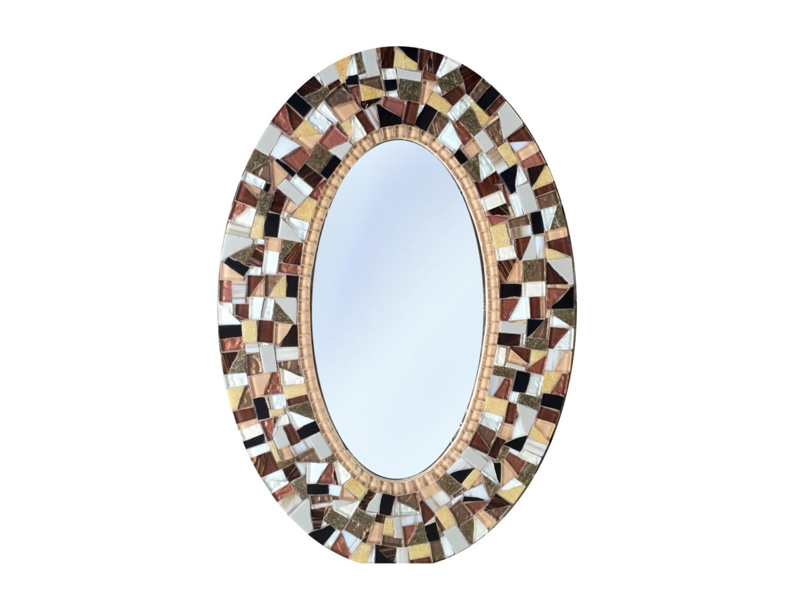 Brown Oval Wall Mirror // Mosaic Mirror // Wall Decor | Etsy Regarding Mosaic Oval Wall Mirrors (View 1 of 15)
