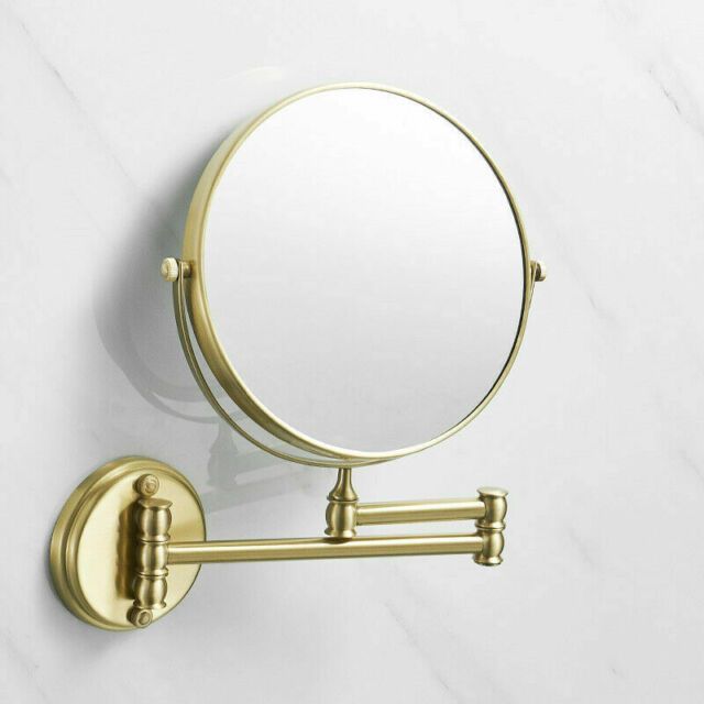 Brushed Gold 8" Magnifying Mirror For Bath Makeup Wall Swing Arm 3X 2 With Regard To Single Sided Chrome Makeup Stand Mirrors (View 3 of 15)