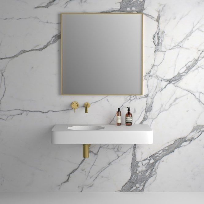 Brushed Gold Metal Framed Bathroom Mirror Intended For Brushed Gold Wall Mirrors (View 14 of 15)
