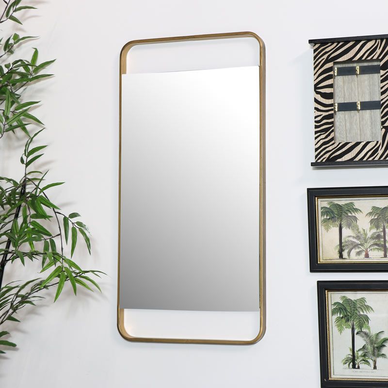 Brushed Gold Wall Mirror – Rectangle 38Cm X 76Cm – Windsor Browne Regarding Gold Rounded Corner Wall Mirrors (View 12 of 15)