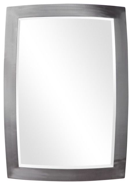 Brushed Silver Curved Frame Wall Mirror 34" Vanity Modern Rounded With Regard To Ultra Brushed Gold Rectangular Framed Wall Mirrors (View 11 of 15)
